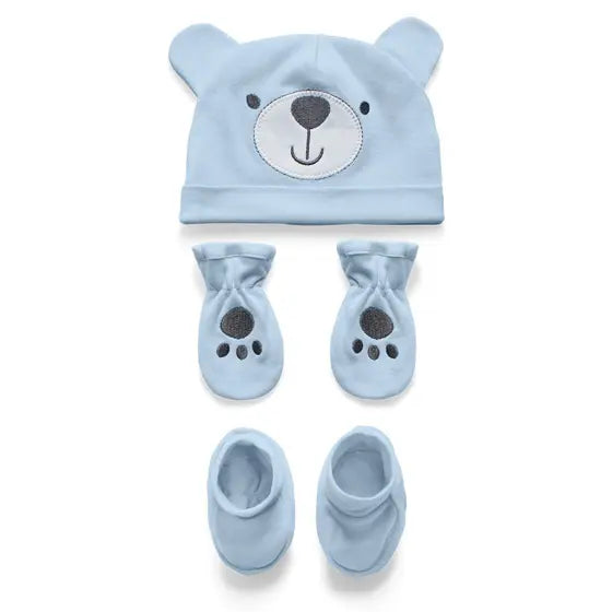 Kit Touca Luva e Sapatinho Ursinho Azul Hug