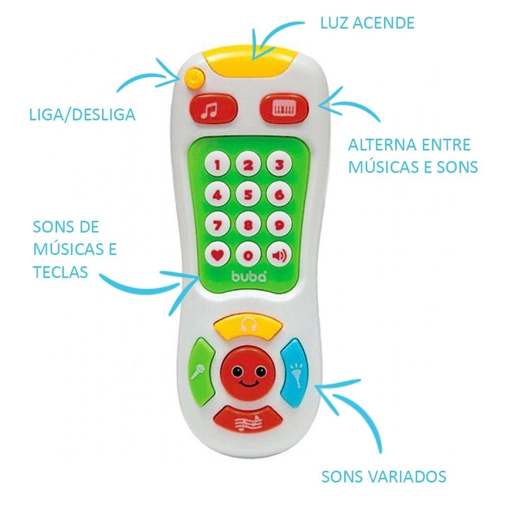 Controle Remoto Musical Bebê Aprender e Brincar Branco Buba