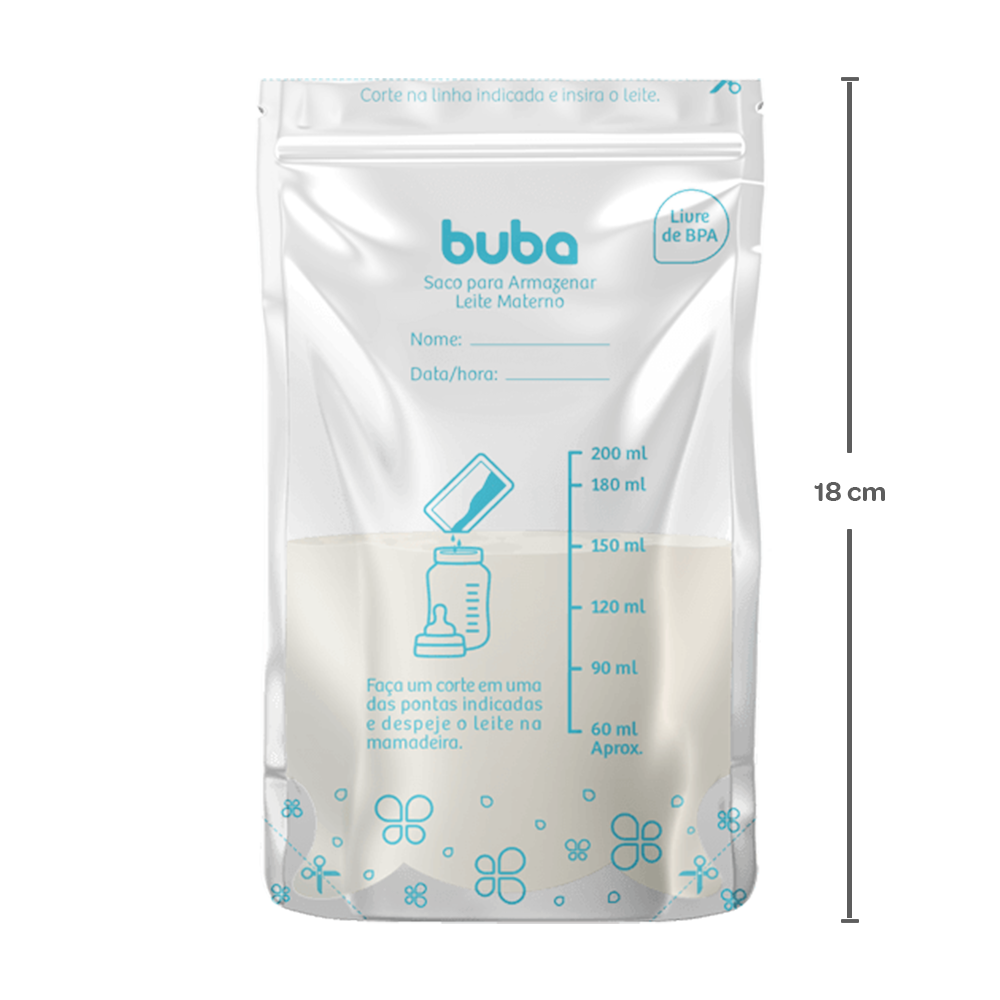 Saco Para Armazenar Leite Materno 200ml Buba 25 unid