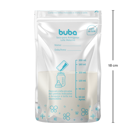 Saco Para Armazenar Leite Materno 200ml Buba 25 unid