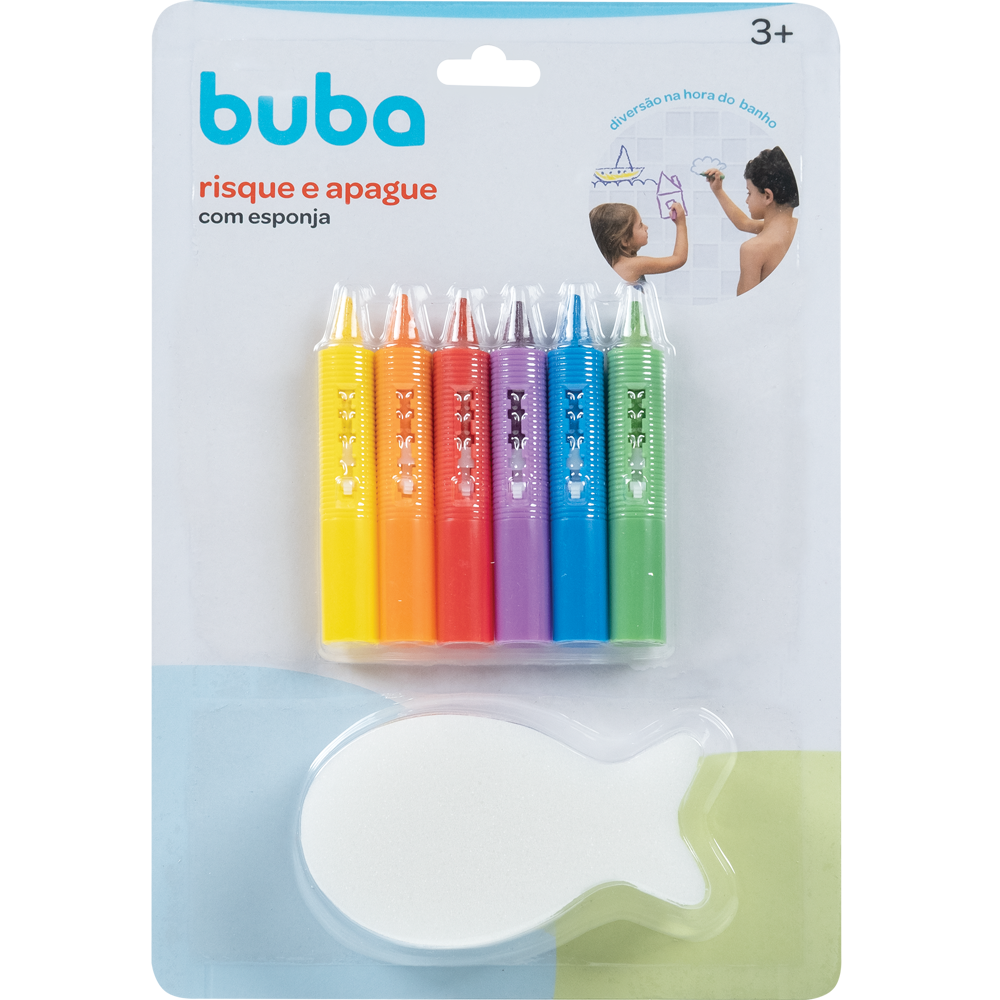 Giz de Cera Para Banho Risque e Apague Com Esponja Buba