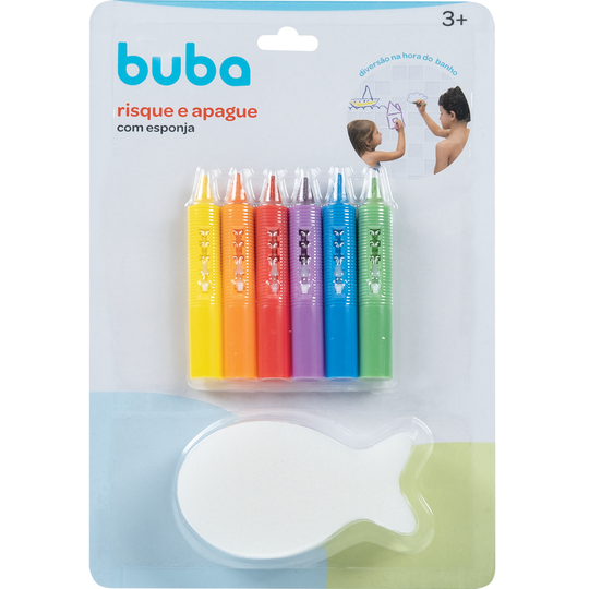 Giz de Cera Para Banho Risque e Apague Com Esponja Buba