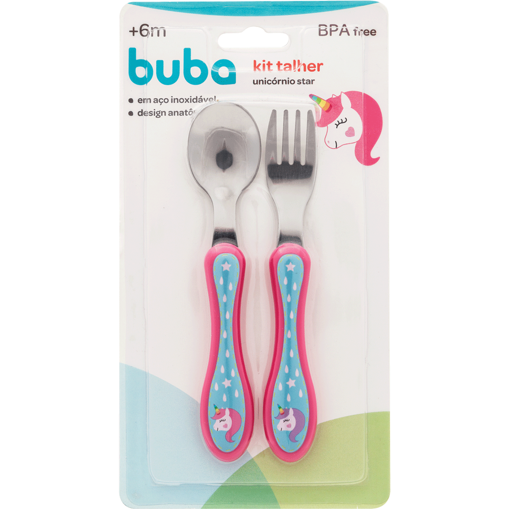 Kit Talher Com Garfo e Colher Para Criança Buba Unicórnio