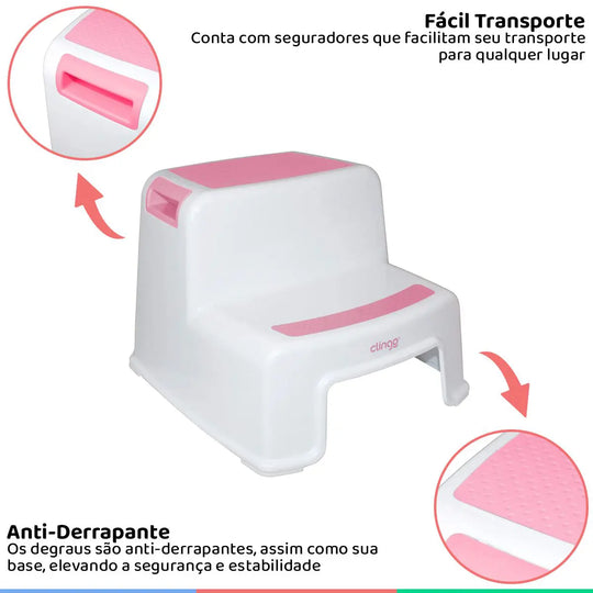 Escadinha Infantil 2 Degraus Clingo Rosa