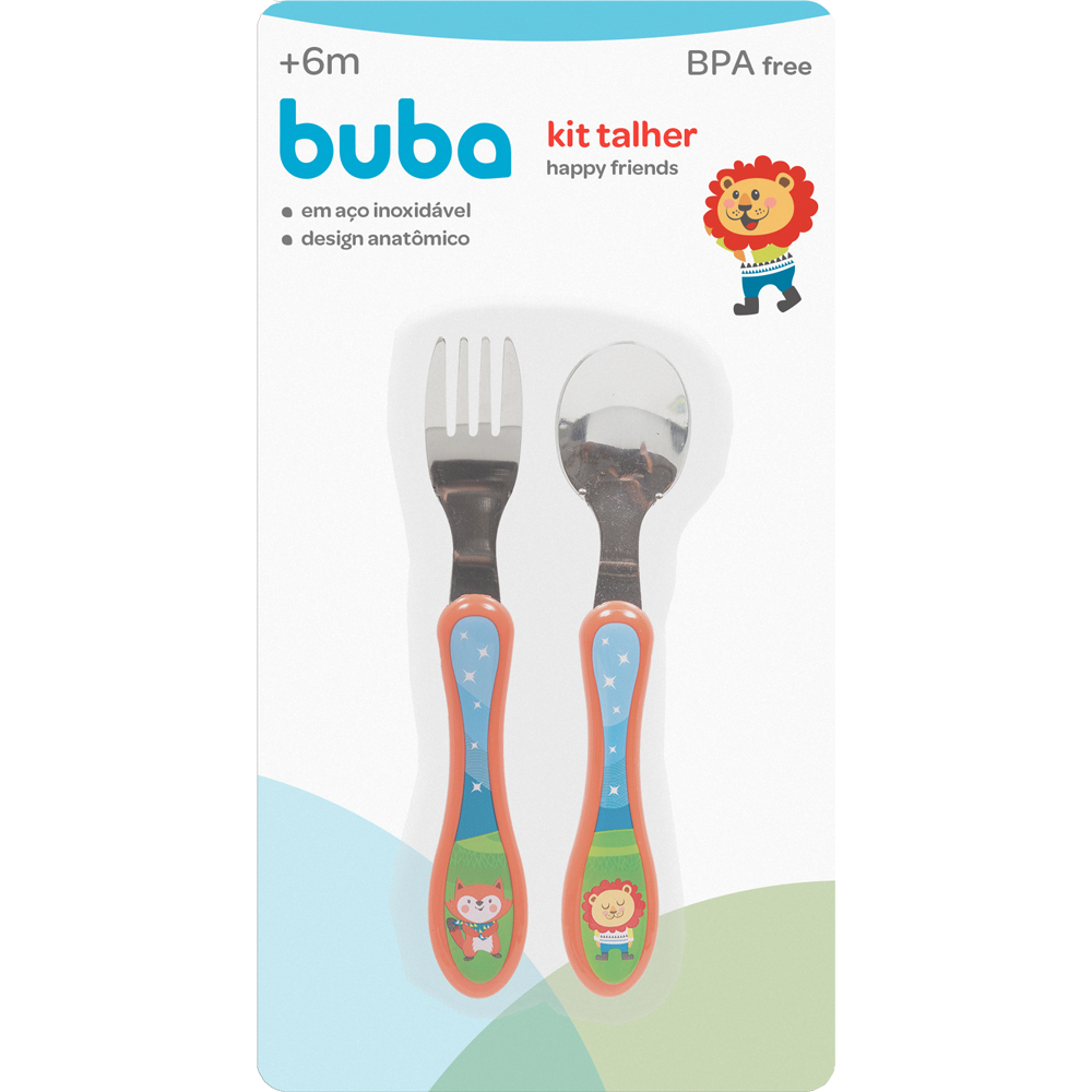 Kit Talher Com Garfo e Colher Para Criança Buba Leão
