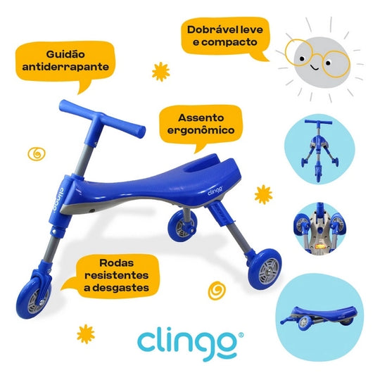 Triciclo Infantil Dobrável Portátil Clingo 12m+ Azul