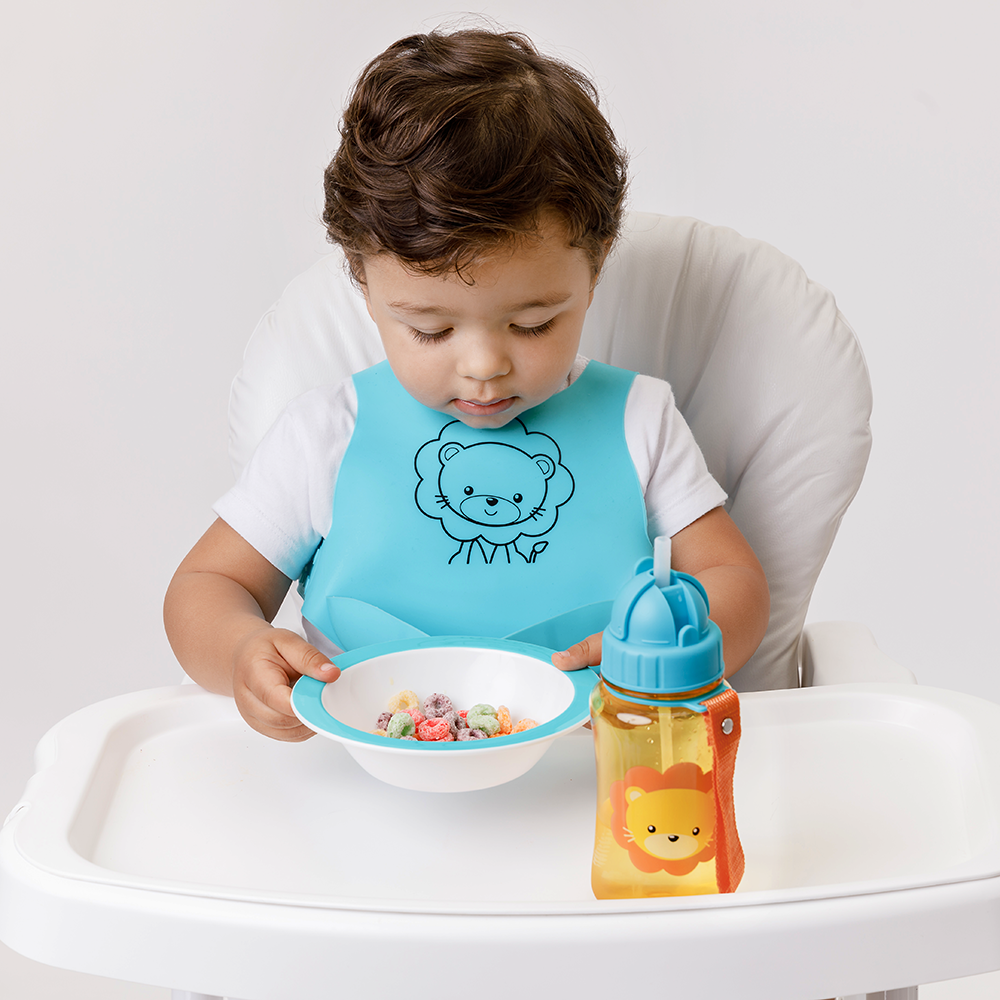 Babador de Silicone com Cinto e Bolso Leão Buba