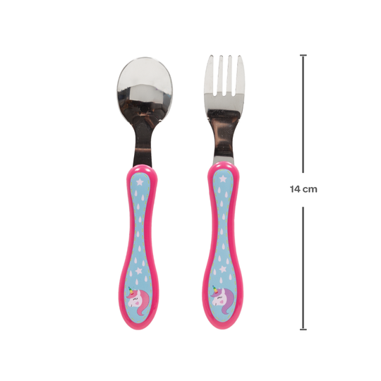Kit Talher Com Garfo e Colher Para Criança Buba Unicórnio