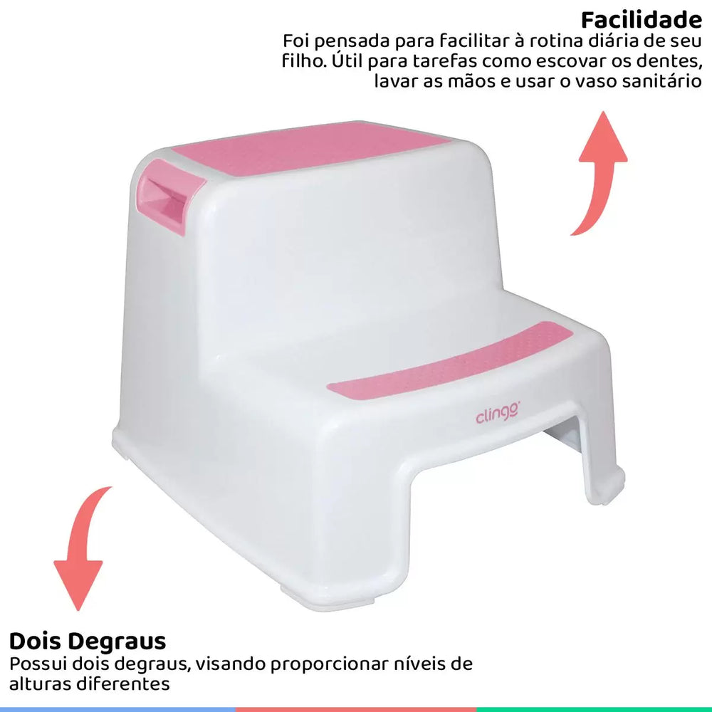 Escadinha Infantil 2 Degraus Clingo Rosa
