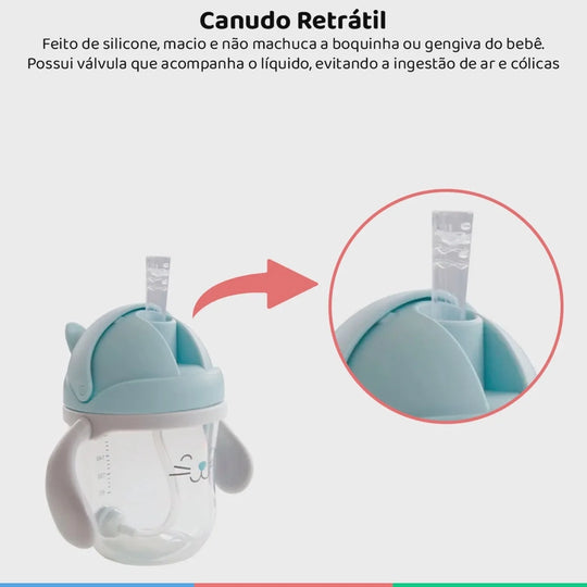 Copo Infantil Com Alça e Canudo de Silicone 220ml (12m+) Buba Gatinho