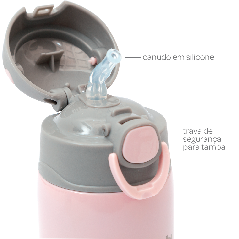 Garrafa Copo Térmico Gumy 420ml Parede Dupla Inox Buba Rosa