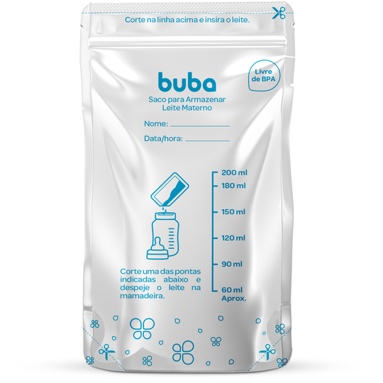 Saco Para Armazenar Leite Materno 200ml Buba 25 unid