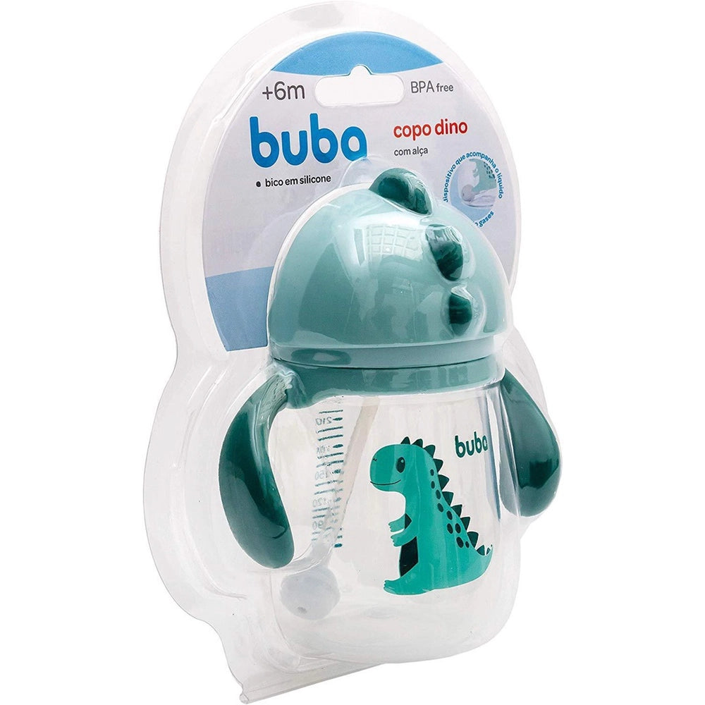 Copo Infantil Com Alça e Canudo de Silicone 240ml (12m+) Buba Dinossauro